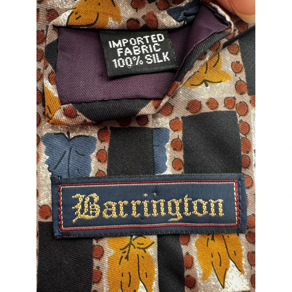 Barrington Men's 100% Silk Leaves Geometric Brocade Foulard Tie Formal Office